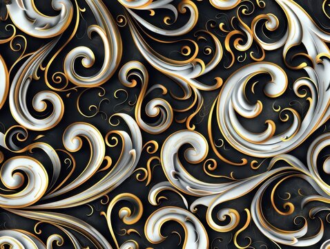 elegant abstract pattern featuring intertwining gold filigree on contrasting black and white background intricate swirls and flourishes create a sense of luxury and sophistication