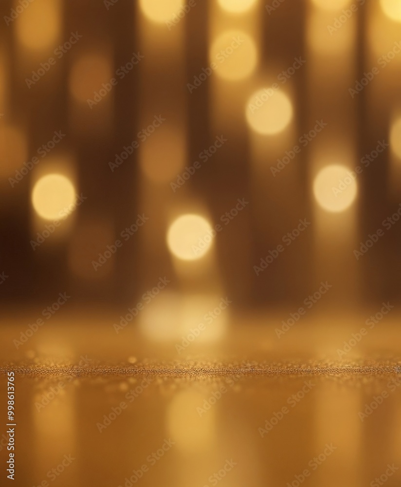 Poster Golden bokeh lights create a warm, inviting atmosphere in the , which appears to be a blurred background with a reflective surface at the bottom
