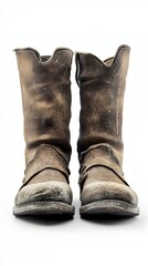 Worn Leather Boots with Side Zipper Displayed on Clean White Background