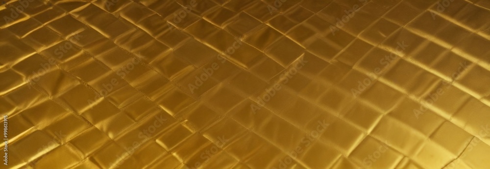 Leinwandbilder A close-up view shiny, golden fabric with a diamond pattern, creating a textured and reflective surface