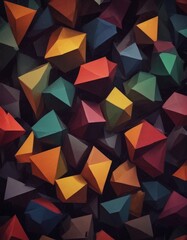 Naklejka premium a vibrant array of multicolored, geometric shapes, including triangles, rectangles, and diamonds, arranged in a visually striking pattern against a dark background
