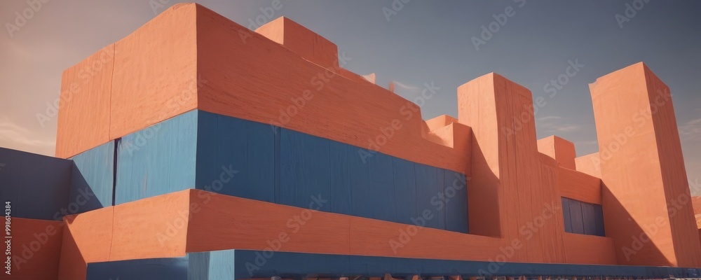 Fototapete a striking architectural structure with a series of orange and blue blocks arranged in a geometric p
