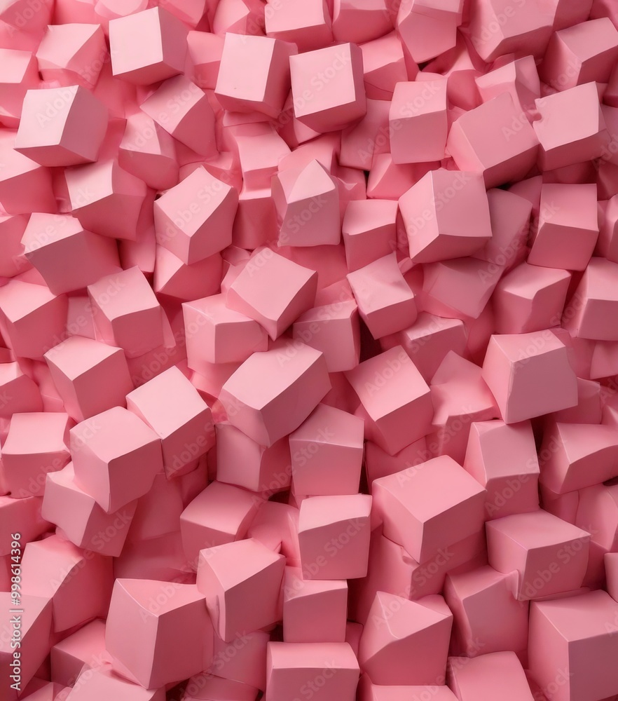 Aufkleber A close-up pile of pink foam blocks, varying in size and shape, creating a visually appealing and textured pattern
