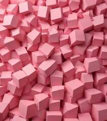 Obraz premium A close-up pile of pink foam blocks, varying in size and shape, creating a visually appealing and textured pattern
