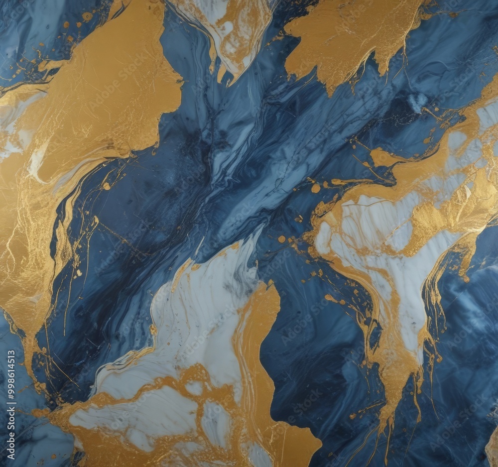 Aufkleber a marble surface with swirling patterns of blue and gold, creating a dynamic and abstract visual effect