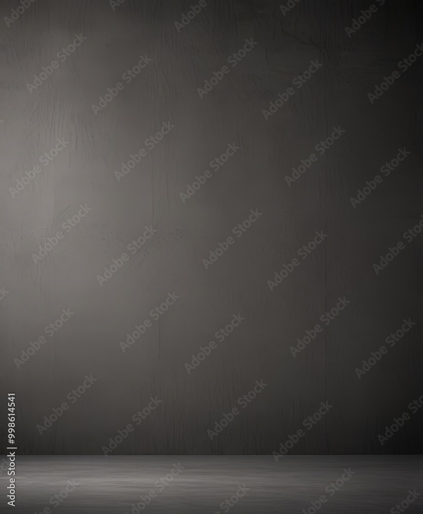 Poster a dark, empty room with a concrete floor and a simple, minimalist design