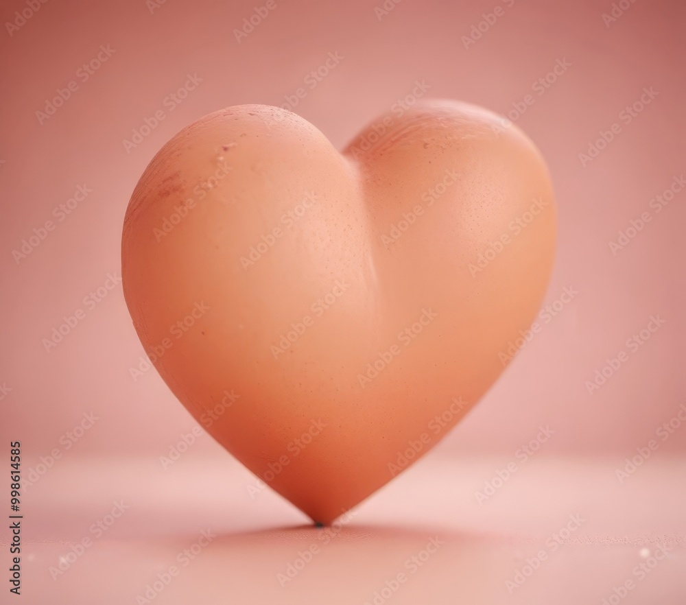 Aufkleber a heart-shaped object made light orange material, with a small dent on its left side, is centered ag
