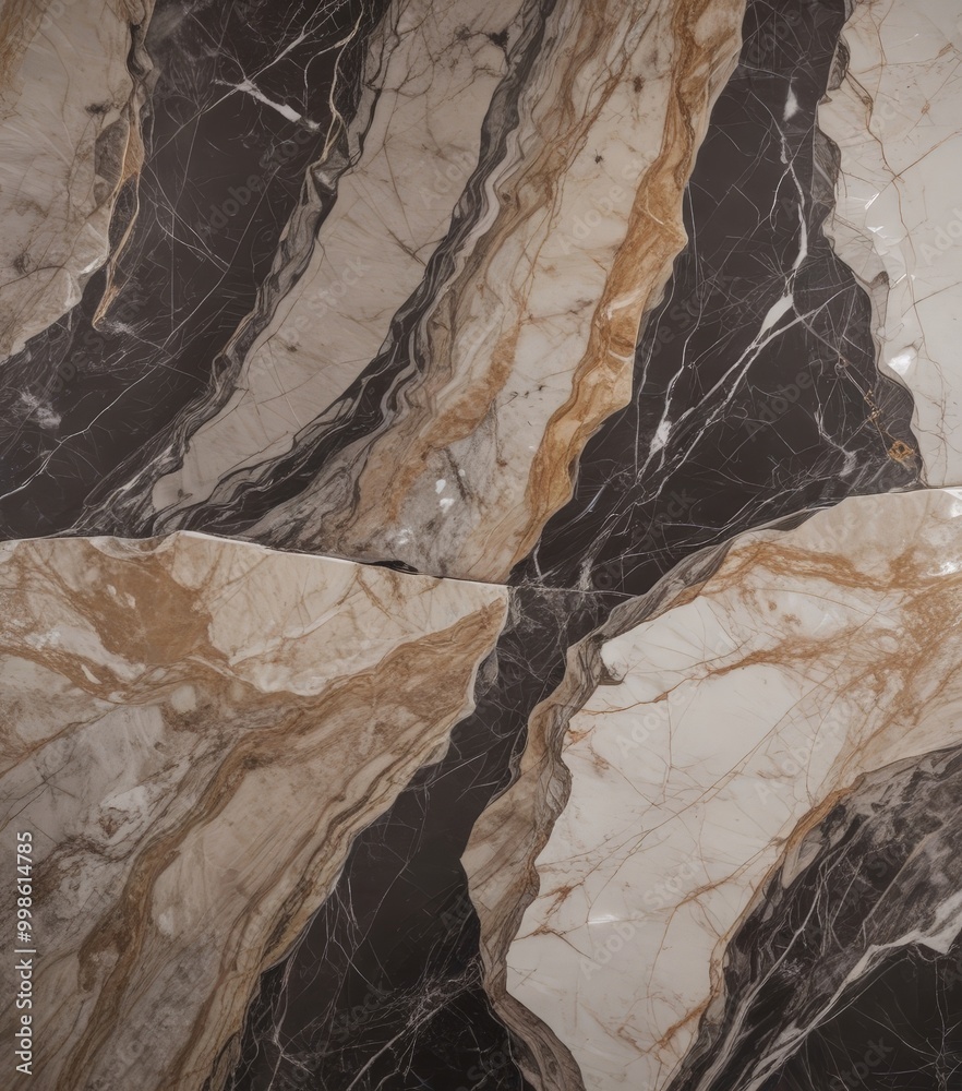 Poster a close-up view marble surface with a striking pattern of dark and light marble veins, creating a sense of depth and texture