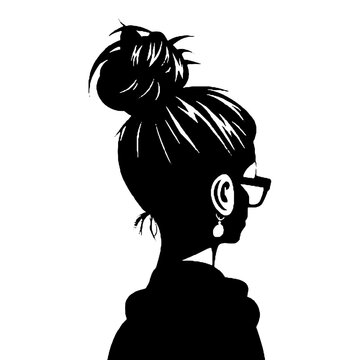 recommend clip art: Messy Bun Girl silhouette vector illustration