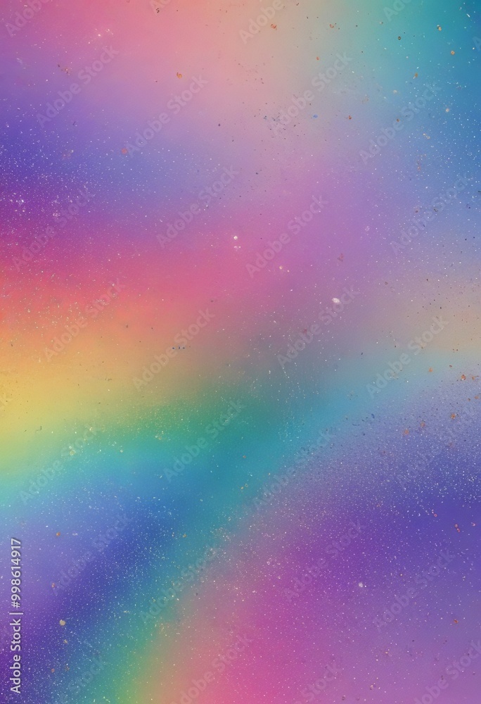 Poster a vibrant gradient background with a rainbow-like effect, transitioning from pink to purple, and then to blue The background is speckled with small white dots, adding a touch