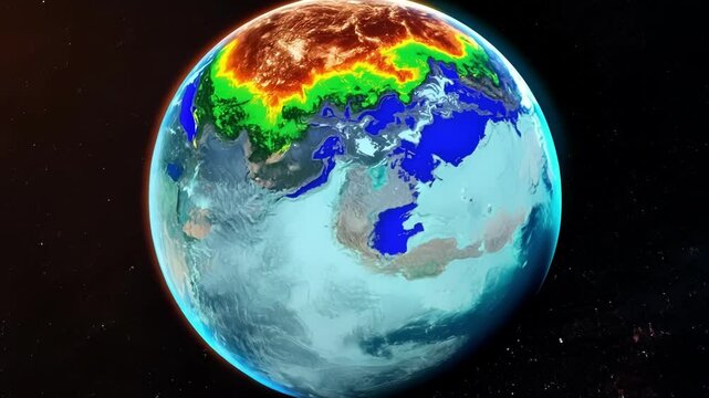 Planet earth seen from space with a heat map showing global warming effects. Ideal for illustrating environment, pollution, and our planet's future