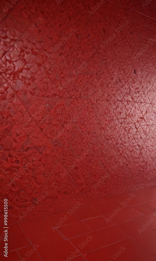 Aufkleber a red wall with a pattern of diamond-shaped tiles arranged in a diagonal pattern, creating a textured and visually striking surface