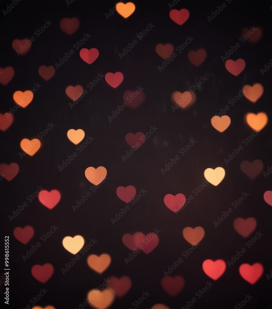 Aufkleber a dark background with a pattern of colorful heart-shaped lights in various shades of red, orange, a