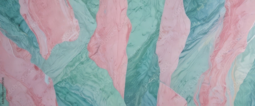 Poster a close-up view marble surface with a pattern of pink and green marble slabs
