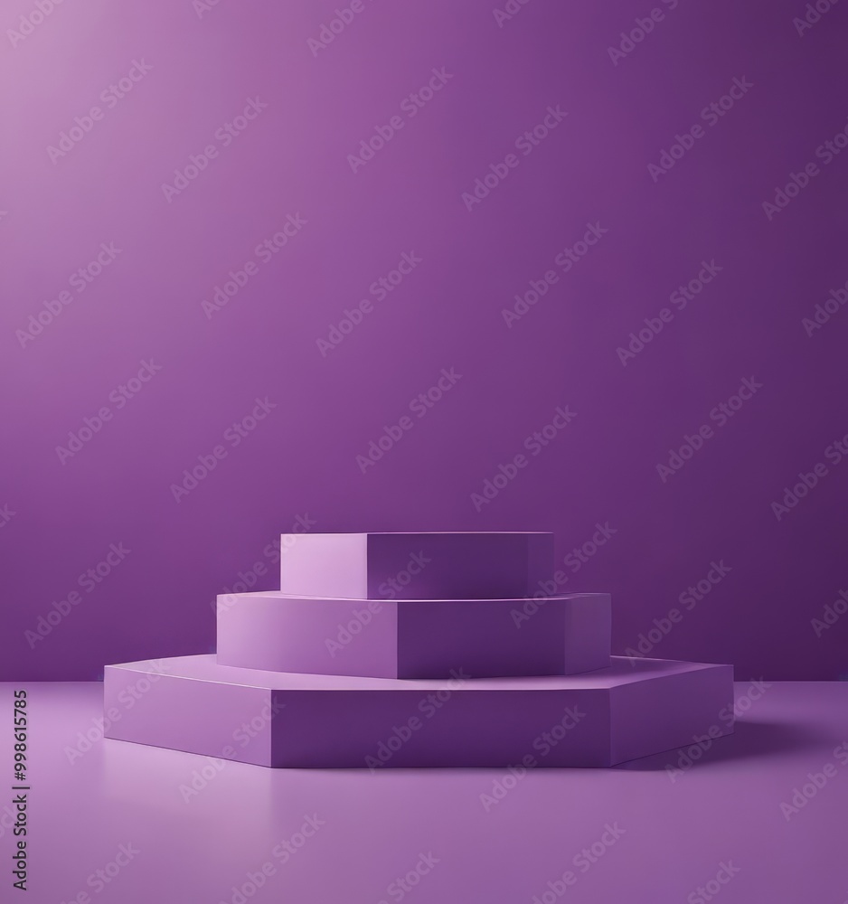 Poster A three-dimensional purple platform stands against a solid purple background, creating a visually striking and minimalist composition