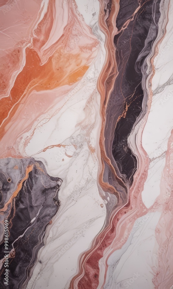 Poster a marble surface with a striking abstract pattern of swirling lines and colors, including shades of 