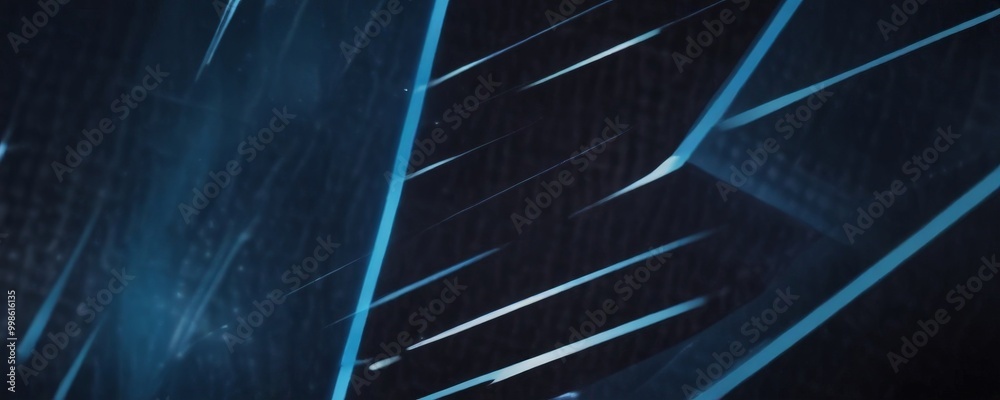 Poster a dark, abstract background with a pattern of intersecting blue and white lines, creating a sense of depth and movement