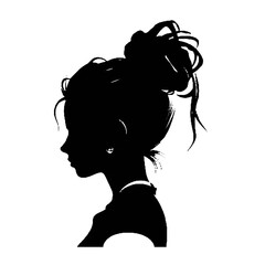 Monochromatic Silhouette of  Messy Bun Girl vector illustration