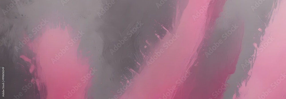 Poster Abstract painting with pink and gray brushstrokes, creating a dynamic and textured composition