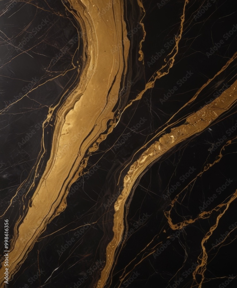 Poster a close-up view marble surface with a striking pattern of gold and black swirls and lines