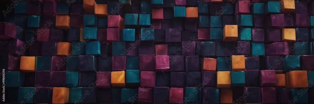 Aufkleber a grid of colorful cubes in shades of blue, purple, orange, and yellow, creating a visually striking