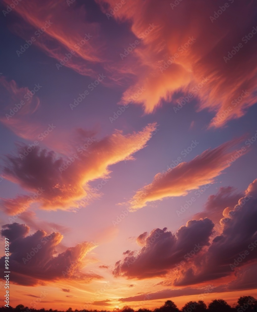 Aufkleber a breathtaking sunset scene with vibrant orange and pink clouds illuminated by the setting sun, crea
