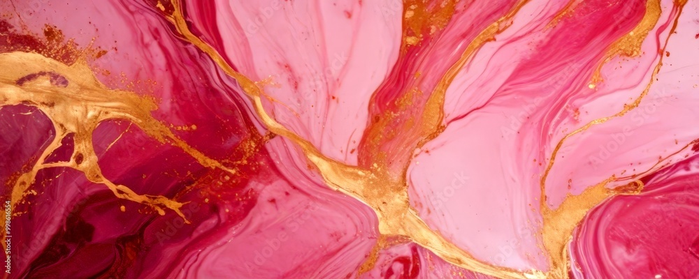 Aufkleber a close-up view marble-like abstract pattern with pink and gold hues, featuring swirling and drippin