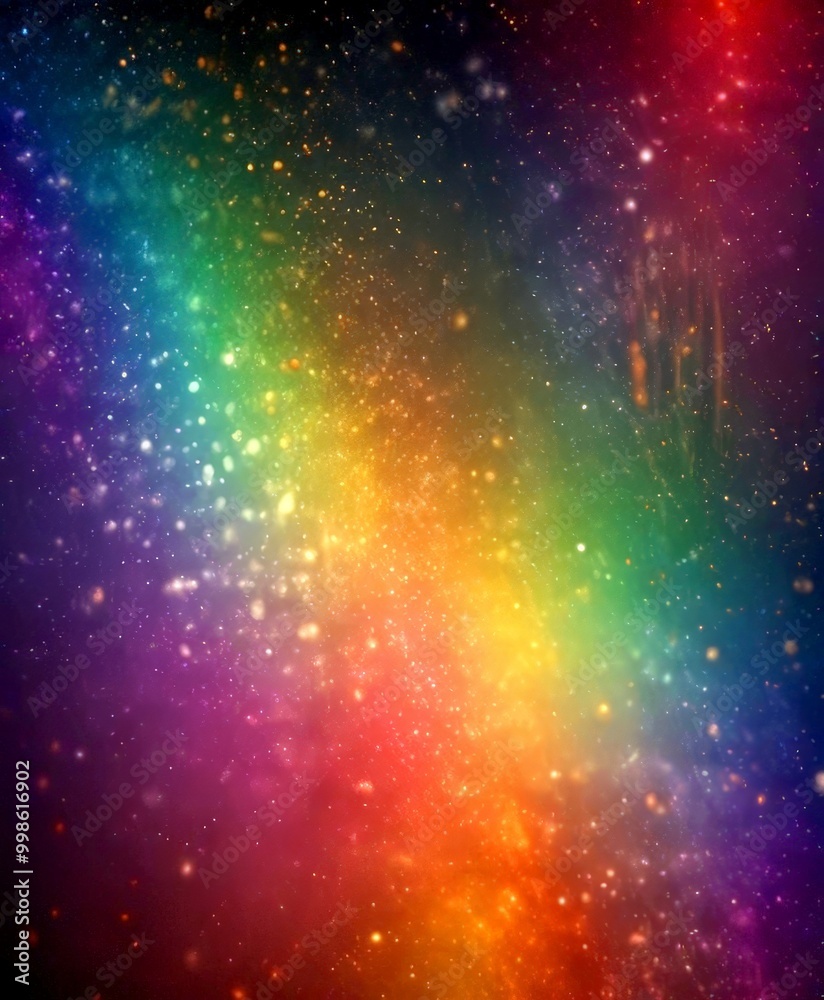 Aufkleber a vibrant, abstract cosmic scene with a rainbow-like gradient of colors, scattered stars, and a sens