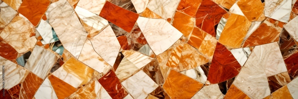 Aufkleber a close-up view mosaic made of irregularly shaped tiles in various shades of brown, beige, and white