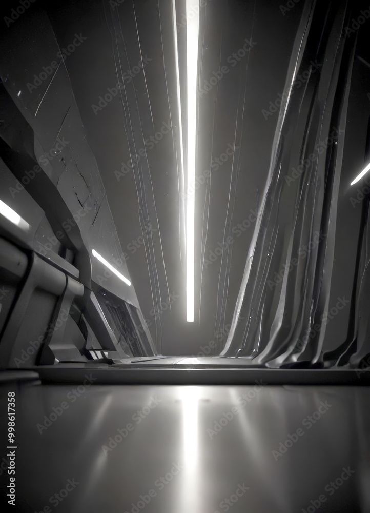Leinwandbilder a monochromatic futuristic corridor, featuring sleek lines and a long, bright light at the end, crea