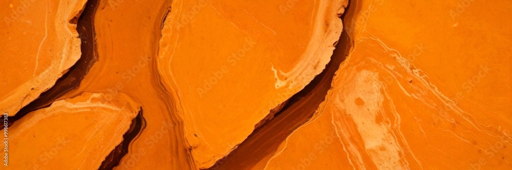 Poster a close-up view textured orange-brown surface, possibly a stone or rock formation, with distinct pat