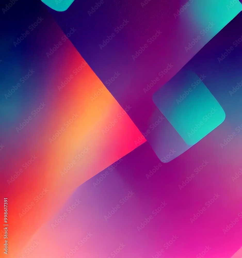 Aufkleber a vibrant abstract composition with overlapping geometric shapes in a gradient of purple, blue, and orange, creating a dynamic and visually striking effect