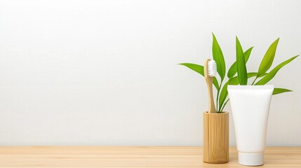 Natural Bathroom Decor with Toothbrush and Toothpaste
