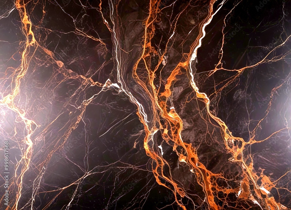 Poster a close-up view marble surface with a dark brown and orange marble pattern The marble has a textured and intricate appearance, with visible cracks and swirls