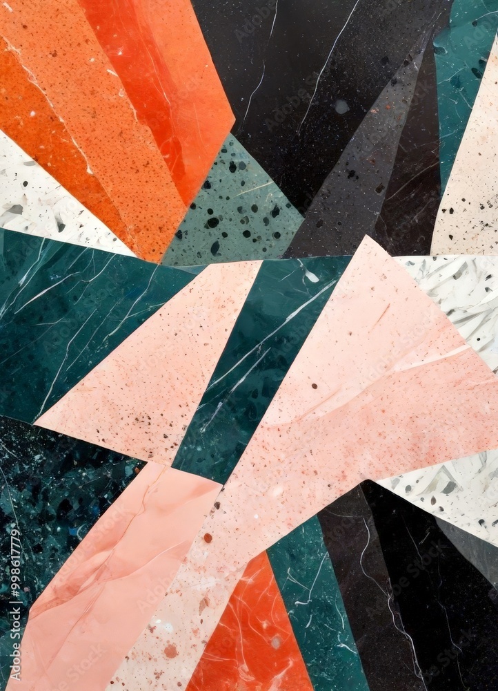 Aufkleber a collage of various geometric shapes and patterns in different colors, including shades of orange, 