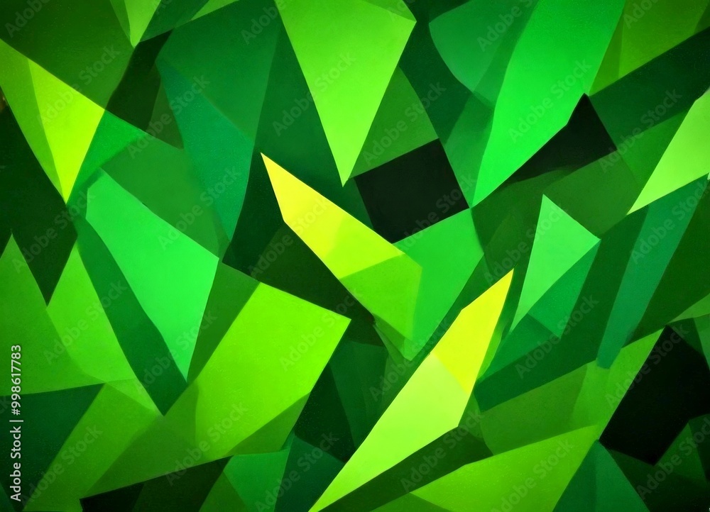 Poster a geometric pattern composed of various shades of green, black, and gray, creating a visually striking and abstract design