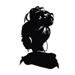 Monochromatic Silhouette of  Messy Bun Girl vector illustration