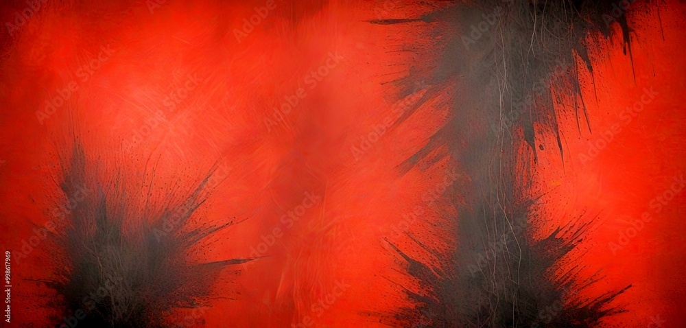 Poster Abstract art with splashes of black and red against a red background