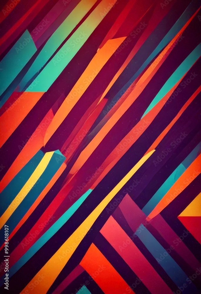 Leinwandbilder a vibrant abstract composition of intersecting diagonal lines in various colors, including shades of green, orange, yellow, and purple, creating a dynamic and visually