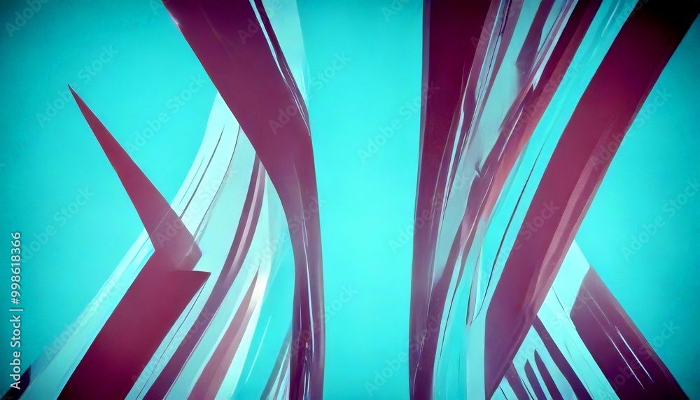 Poster abstract geometric shapes in shades of purple and blue, creating a sense of depth and movement