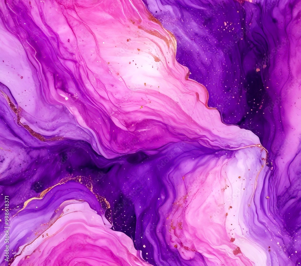 Leinwandbilder a vibrant abstract pattern with swirling, fluid lines in shades of purple and pink, accented with gold glitter The pattern is dynamic and dynamic, with the lines and