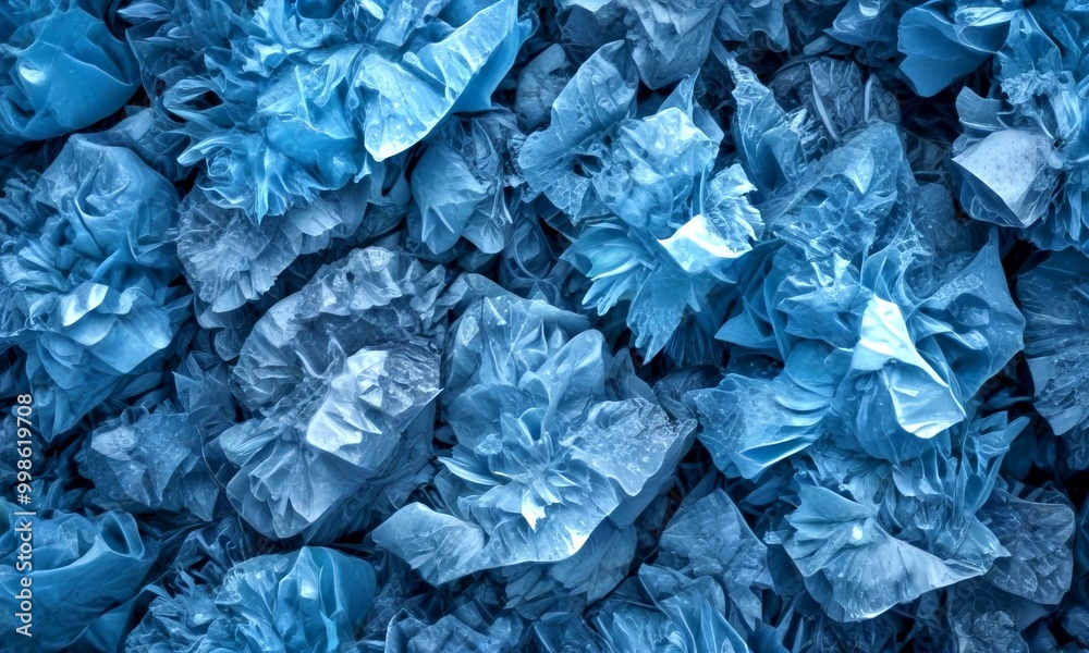 Poster a close-up view textured surface composed of numerous small, irregularly shaped blue and white objec
