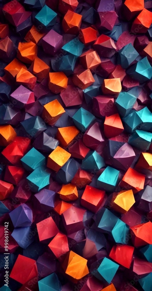 Poster A vibrant mosaic of multicolored cubes, each with a unique pattern, creates a visually striking and abstract composition