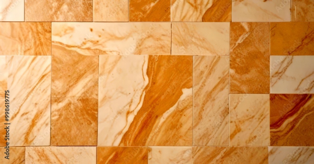 Fototapete a close-up view beige marble tile floor, with a textured and irregular pattern of overlapping rectan