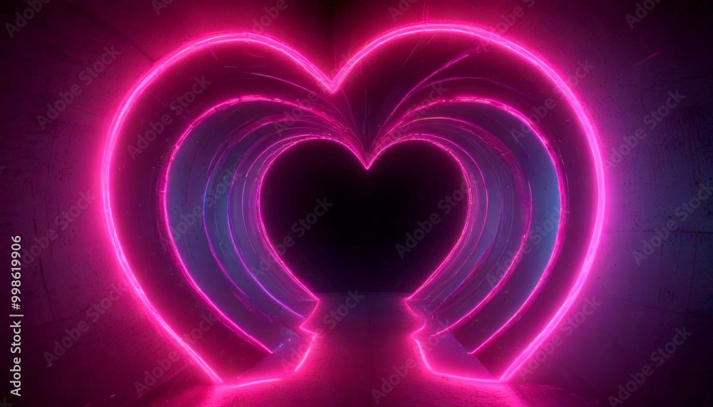 Aufkleber a neon heart-shaped tunnel with curved lines and a dark background