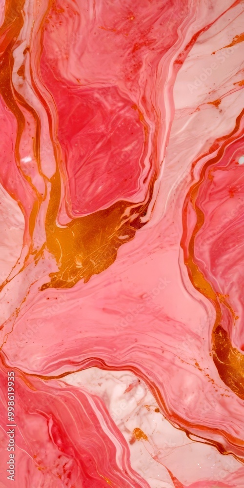 Aufkleber a marble-like pattern with pink and white swirls and gold accents, creating a visually striking and abstract design