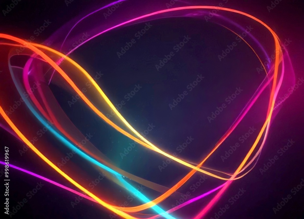 Fototapete a vibrant abstract composition of neon-colored lines and curves against a dark background, creating a dynamic and visually striking effect