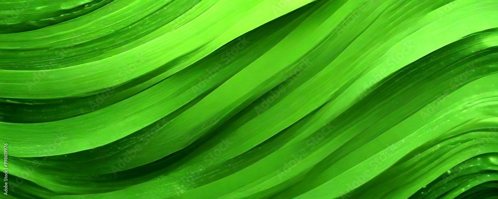 Poster a close-up view green leaf with a wavy texture, creating a sense of movement and natural patterns