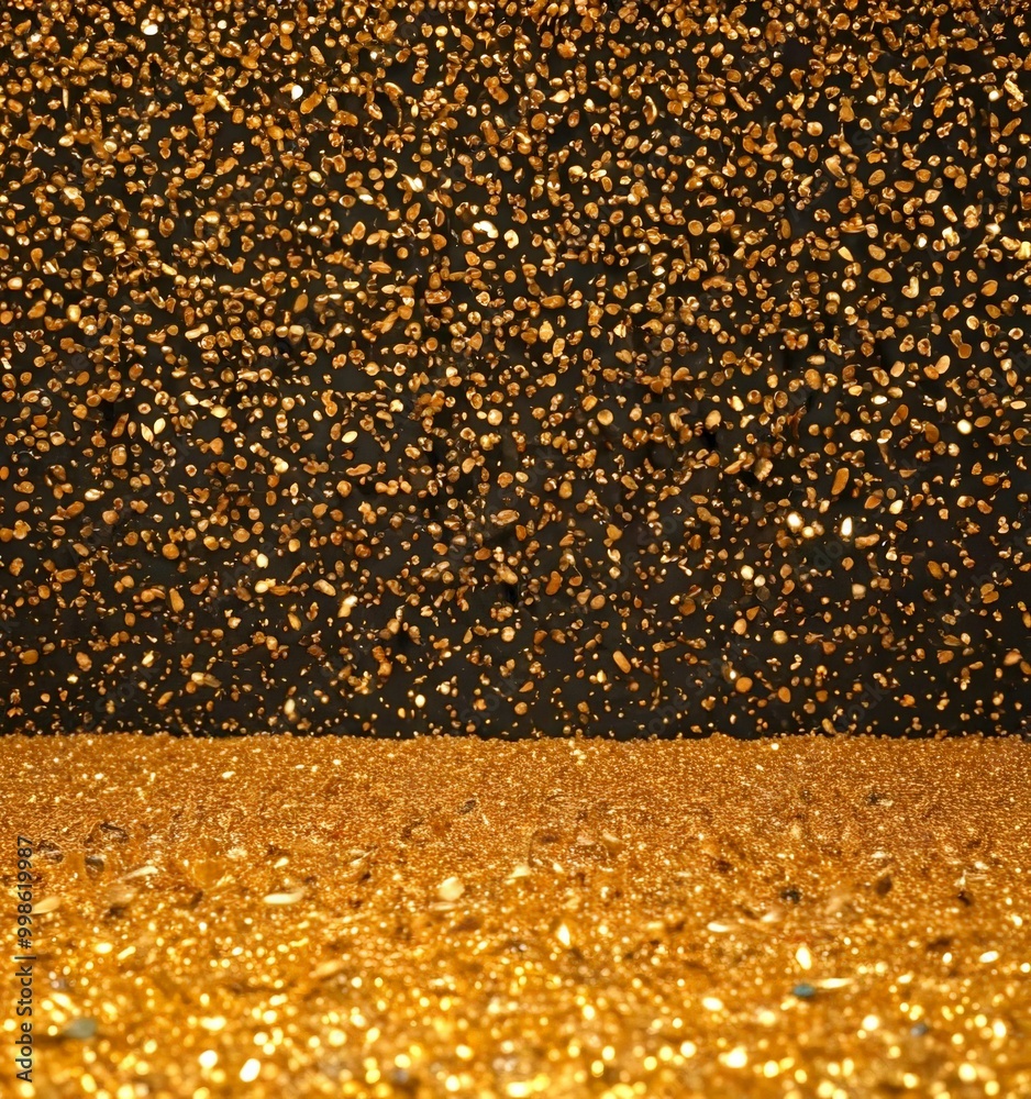 Aufkleber a close-up view dark background with a textured, glittery gold surface in the foreground