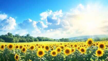 Obraz premium Sunflower Field. Sunflowers in Bloom. Sunflower Garden. Golden Hour Sunflowers. Sunny Sunflower Field.